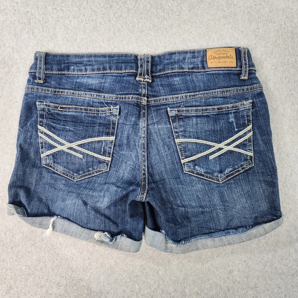 Aeropostale Distressed Boyfriend Jean Shorts‎ Womens Size 2 Blue Denim 30x4.5